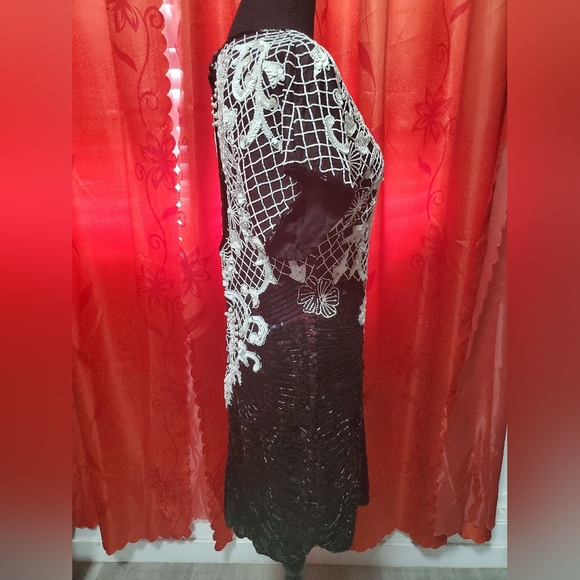 Vintage 80s Black and White beaded sequin dress size M - Picture 6 of 6
